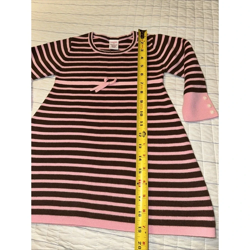 Gymboree Girls 2T Pink Brown Striped Cotton Knit Sweater Dress Long Sleeve Bow‎